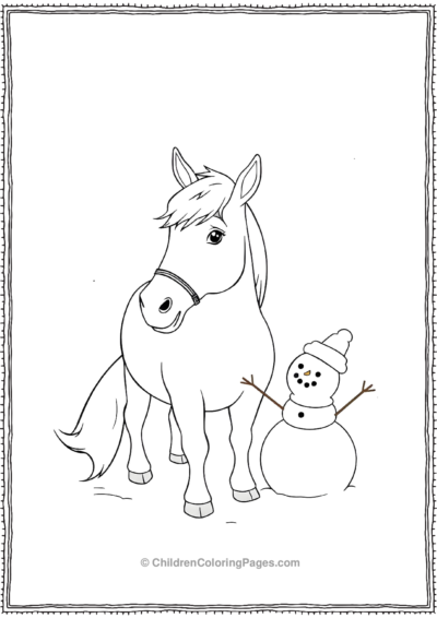 Cute-horse-with-a-snowman Free PDF Printable