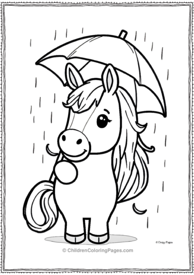 Cute-horse-with-umbrella Free PDF Printable