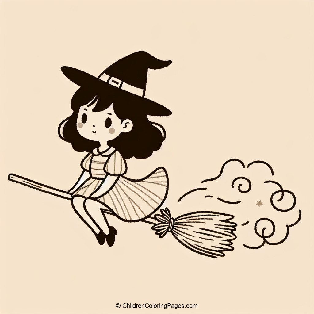 Flying Witch On A Broom Drawing 1