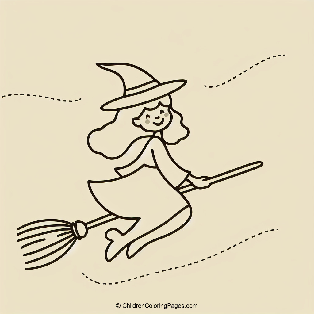 Flying Witch On A Broom Drawing