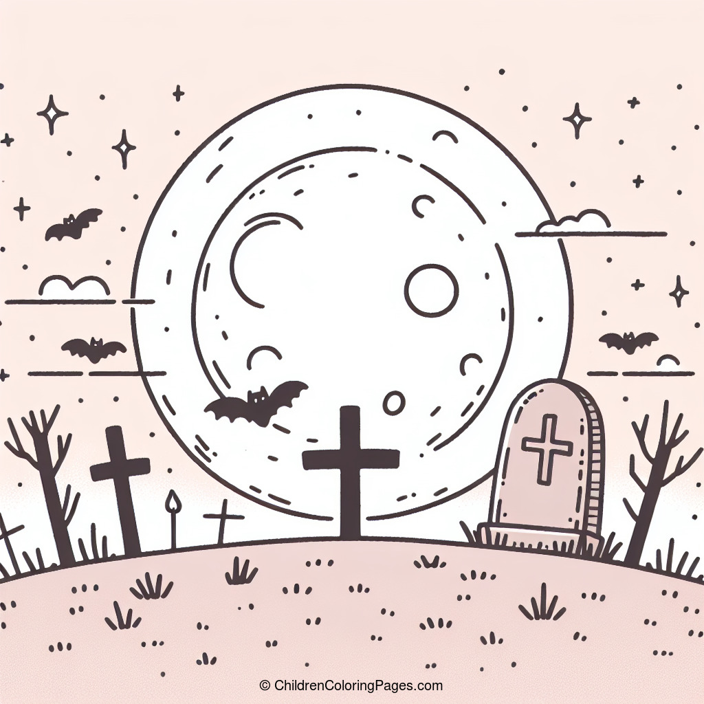 Halloween Moonlit Grave Drawing