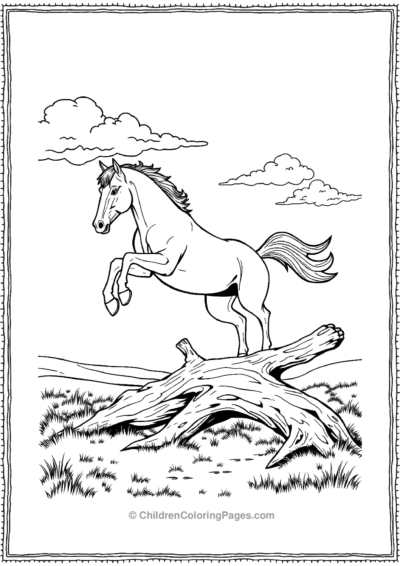 Horse-jumping-over-a-fallen-tree Free PDF Printable