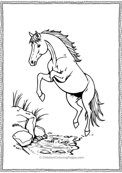 Horse-jumping-over-stream Free PDF Printable