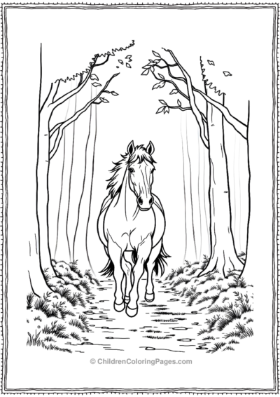 Horse-trotting-through-forest Free PDF Printable