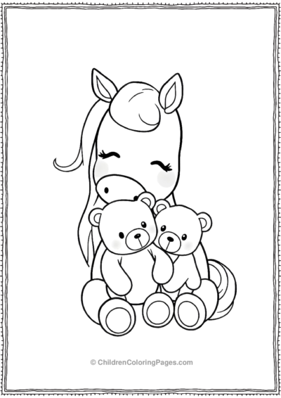 Kawaii-horse-cuddling-bears Free PDF Printable