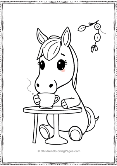 Kawaii-horse-having-tea Free PDF Printable