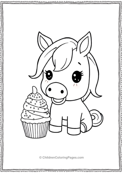 Kawaii-horse-with-a-cupcake Free PDF Printable