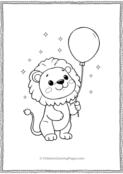 Kawaii-lion-with-balloons Free PDF Printable