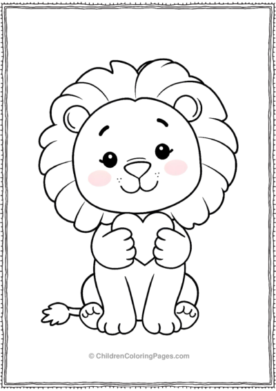 Kawai-lion-holding-a-heart Free PDF Printable