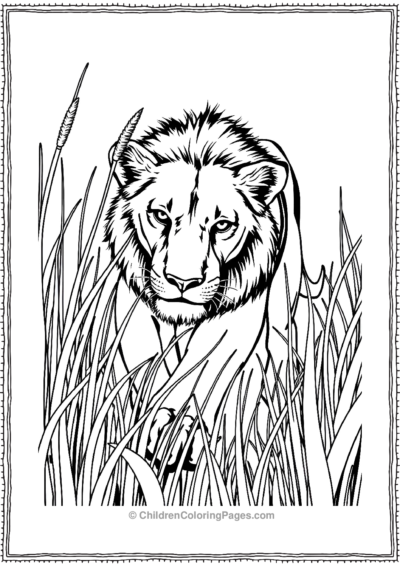 Lion-prowling-in-grass Free PDF Printable