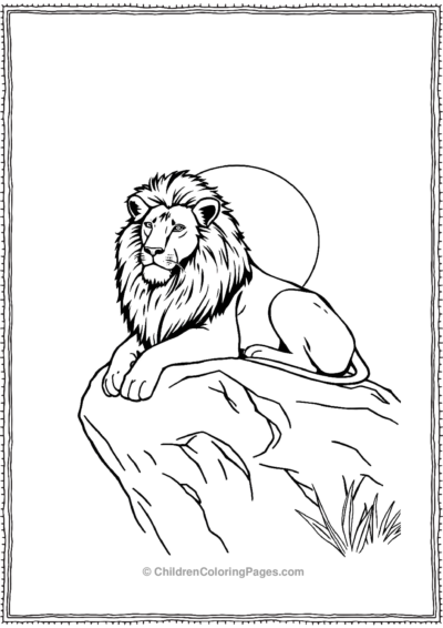 Lion-resting-with-sunset-behind Free PDF Printable