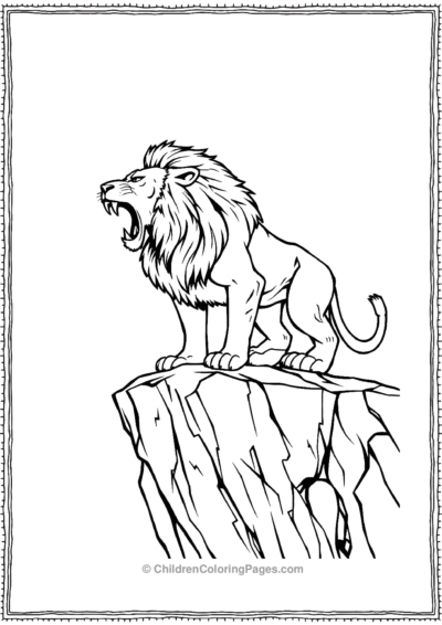 Lion-roaring-standing-on-cliff Free PDF Printable