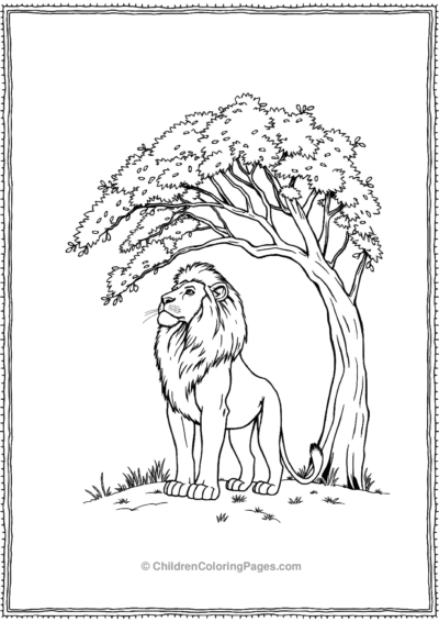 Lion-standing-under-a-tree Free PDF Printable