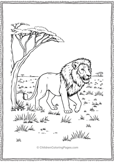 Lion-walking-through-Savannah Free PDF Printable