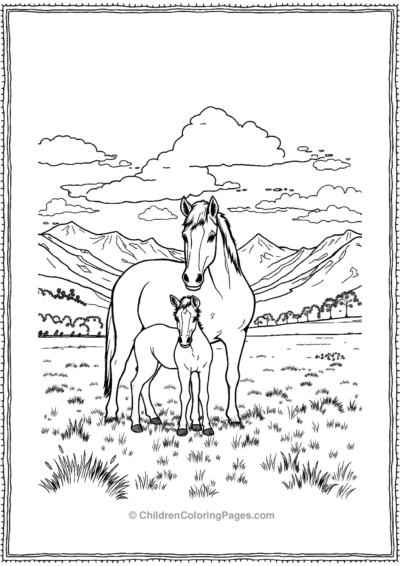 Mother-and-a-foal-in-pasture Free PDF Printable