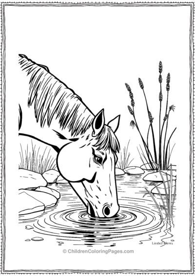 Realistic-horse-drinking-water Free PDF Printable