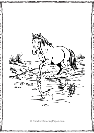 Realistic-horse-in-a-shallow-river Free PDF Printable