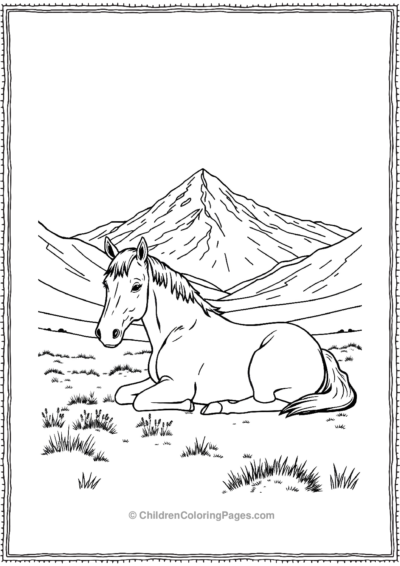 Realistic-horse-resting-in-fields Free PDF Printable