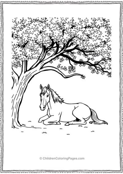 Realistic-horse-resting-under-a-tree Free PDF Printable