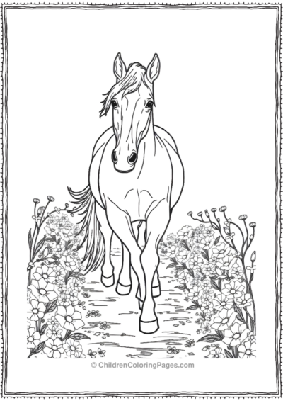 Realistic-horse-walking-though-flowers Free PDF Printable