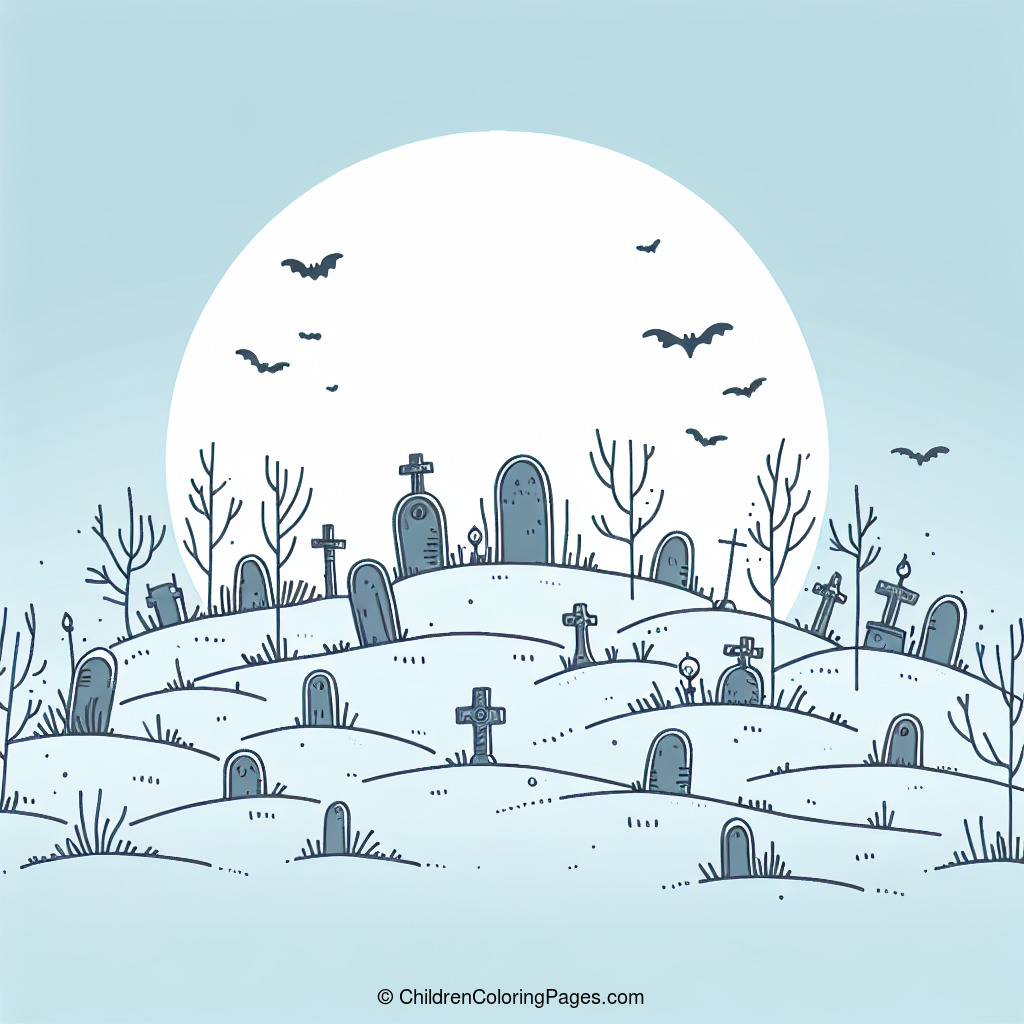 Spooky Graveyard Scene Drawing