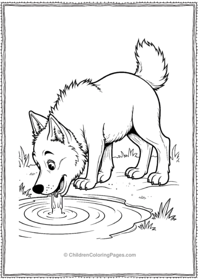 usky-Drinking-Water-From-Stream Free PDF Printable