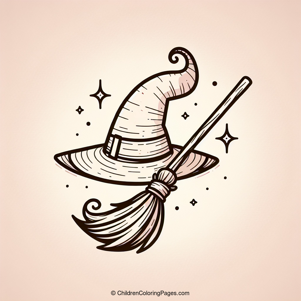 Witch Hat And Broom Drawing