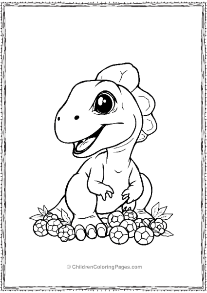 A Baby Dilophosaurus Eating Berries With A Smile Free PDF Printable