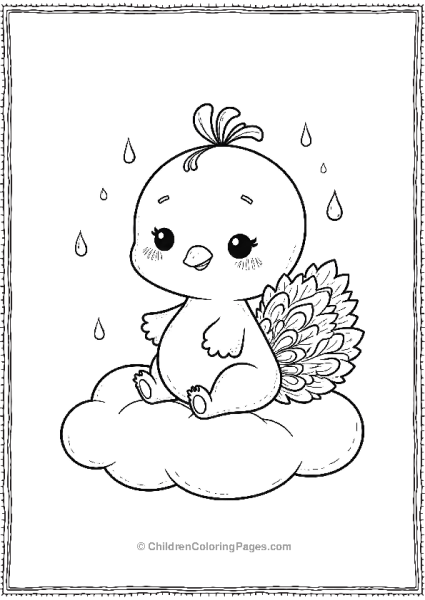 A Baby Kawaii Peacock Sitting On A Fluffy Cloud Free PDF Printable