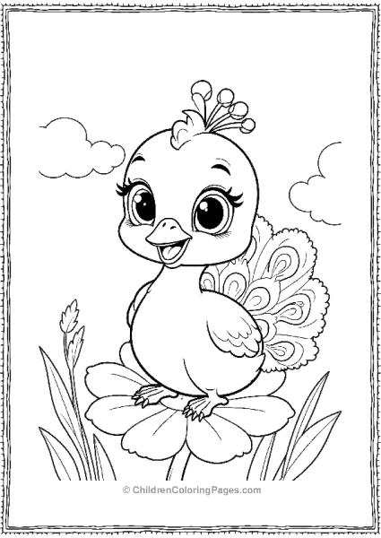 A Baby Peacock With Large Eyes Sitting On A Flower Free PDF Printable