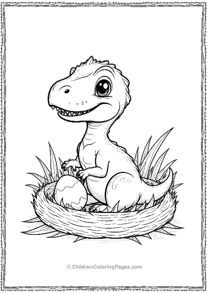 A Baby Velociraptor Sitting In A Nest With Just An Egg Free PDF Printable