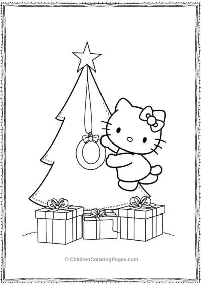 A-Basic-Outline-Of-Hello-Kitty-Hanging-A-Circular Free PDF Printable