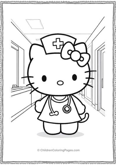 A-Basic-Outline-Of-Hello-Kitty-Wearing-A-Nurses-Cap Free PDF Printable