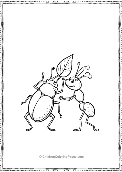 A Beetle And An Ant Carrying A Leaf Together Free PDF Printable