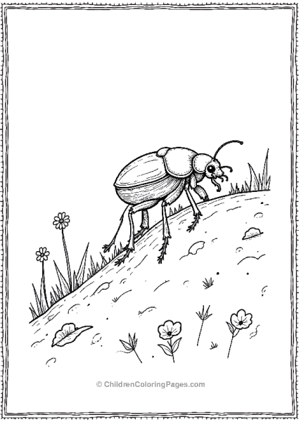 A Beetle Climbing A Hill With Tiny Flowers Scattered Free PDF Printable