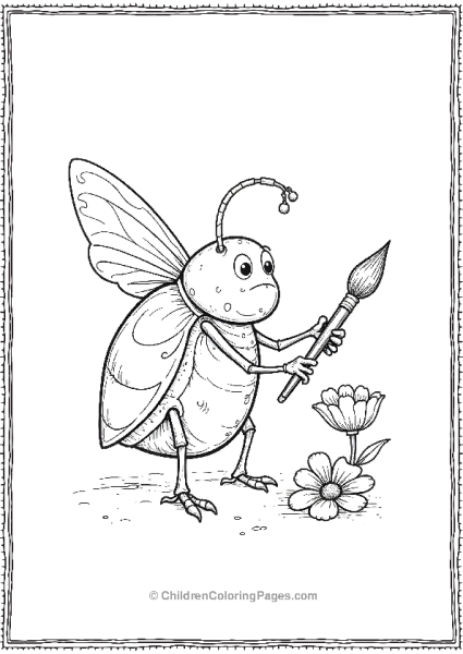 A Beetle Holding A Paintbrush Painting A Tiny Flower Free PDF Printable