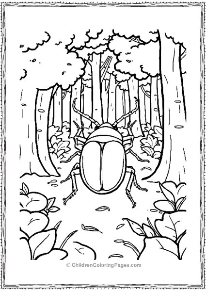 A Beetle In A Forest With Basic Tree Outlines Around Free PDF Printable