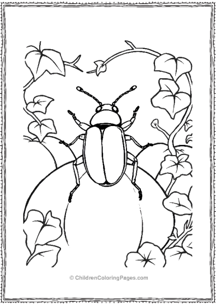 A Beetle In A Pumpkin Patch With Simple Vine Details Free PDF Printable