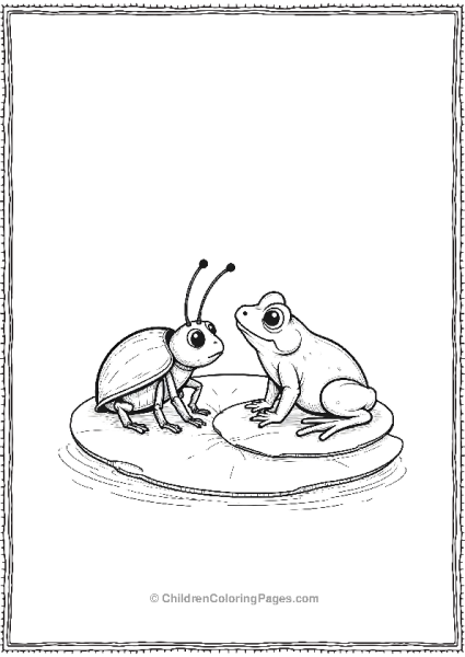 A Beetle Playing With A Tiny Frog On A Lily Pad Free PDF Printable