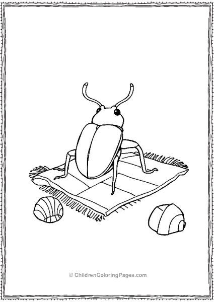 A Beetle Sitting On A Beach Towel With Simple Seashells Free PDF Printable