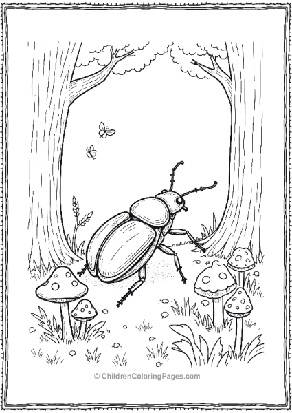 A Beetle Surrounded By Tiny Mushrooms And Fireflies Free PDF Printable