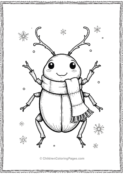 A Beetle Wearing A Tiny Scarf With Snowflakes Free PDF Printable