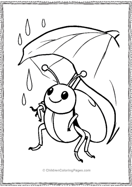 A Beetle With A Leaf Umbrella Under Raindrops Smiling Free PDF Printable