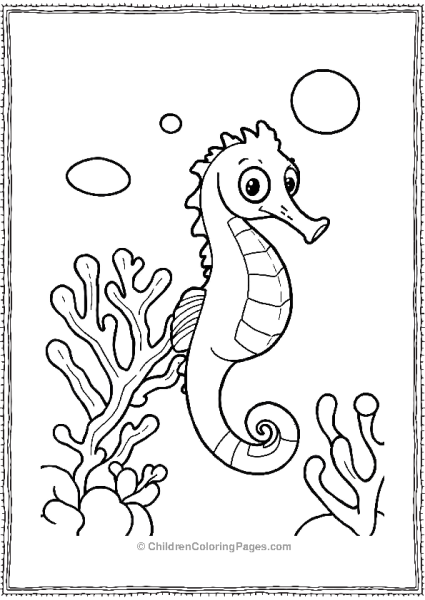 A Bigeyed Seahorse Swimming Past A Simple Coral Reef Free PDF Printable