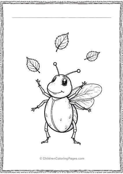 A Cartoon Beetle Juggling Small Leaves Free PDF Printable