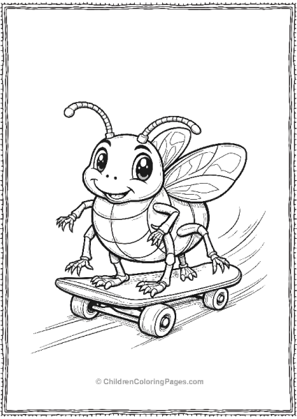 A Cartoon Beetle Riding On A Tiny Skateboard Free PDF Printable