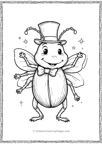 A Cartoon Beetle With A Top Hat And Bow Tie Dancing Free PDF Printable