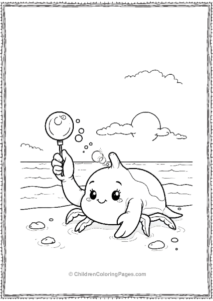 A Cartoon Crab Blowing Bubbles With A Bubble Wand Free PDF Printable