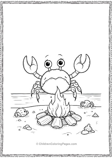 A Cartoon Crab Dancing Around A Bonfire On The Beach Free PDF Printable