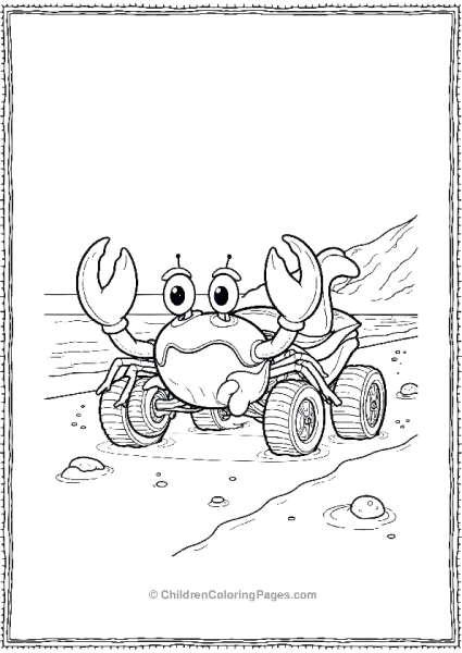 A Cartoon Crab Driving A Tiny Sand Buggy Along The Beach Free PDF Printable